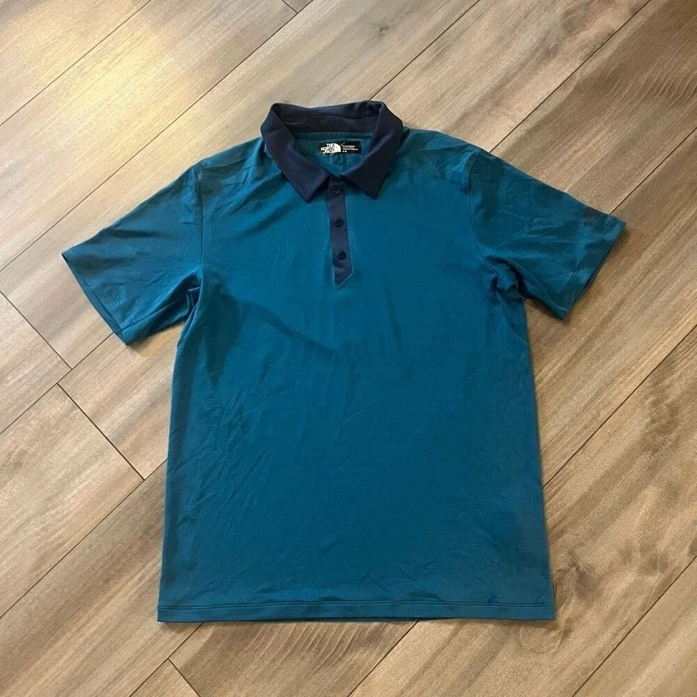 The North Face Mens Blue Teal‎ Short Sleeve Polo Shirt Size Medium Bin L-52
